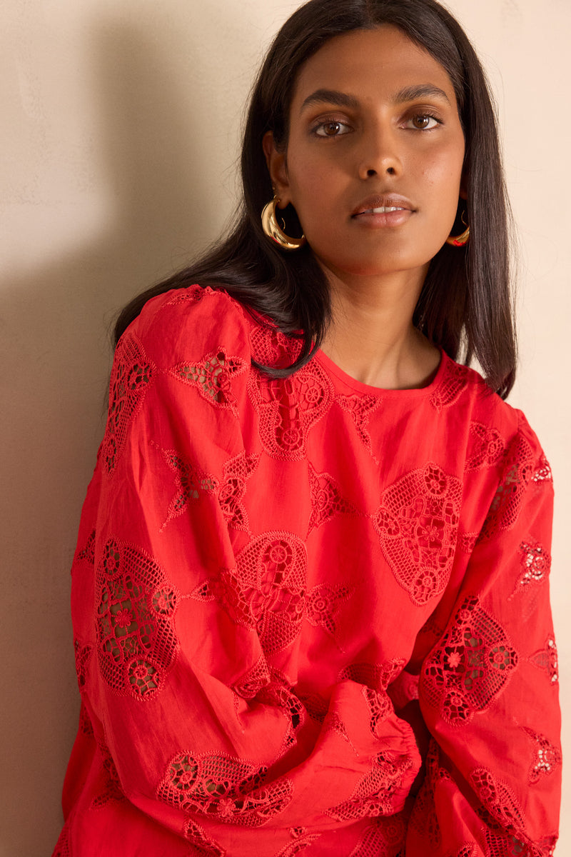 PALMA RED EMBROIDERED BLOUSE