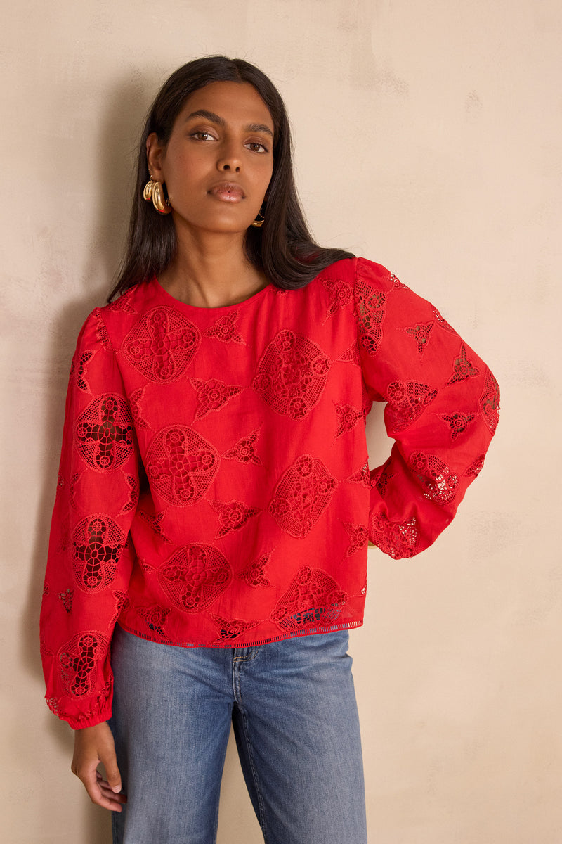 PALMA RED EMBROIDERED BLOUSE