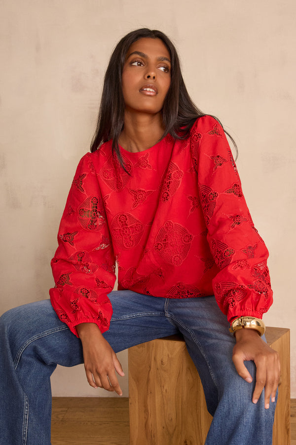 PALMA RED EMBROIDERED BLOUSE