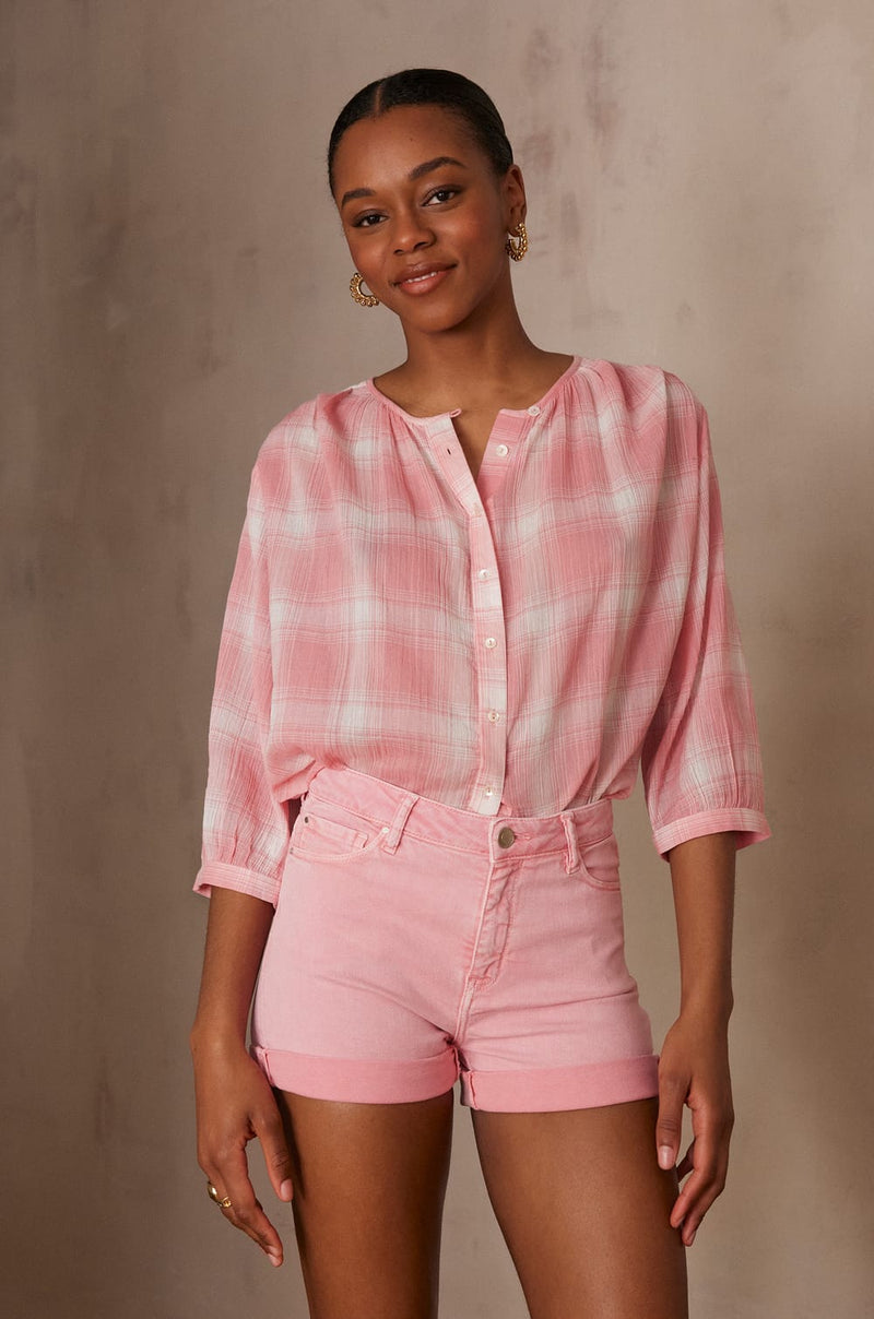 POMME PINK CHECKED COTTON BLOUSE