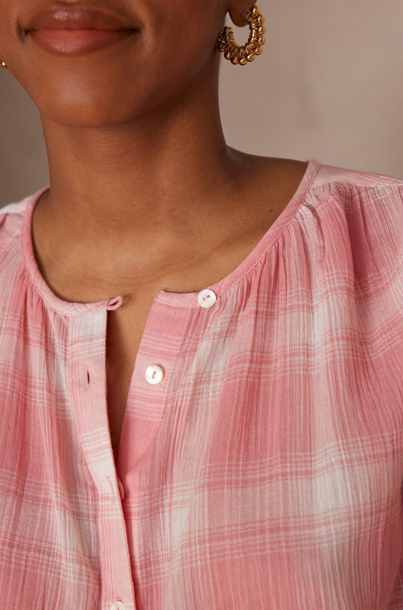 POMME PINK CHECKED COTTON BLOUSE