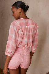 POMME PINK CHECKED COTTON BLOUSE