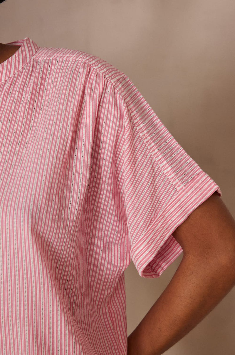 PIA PINK STRIPED COTTON BLOUSE