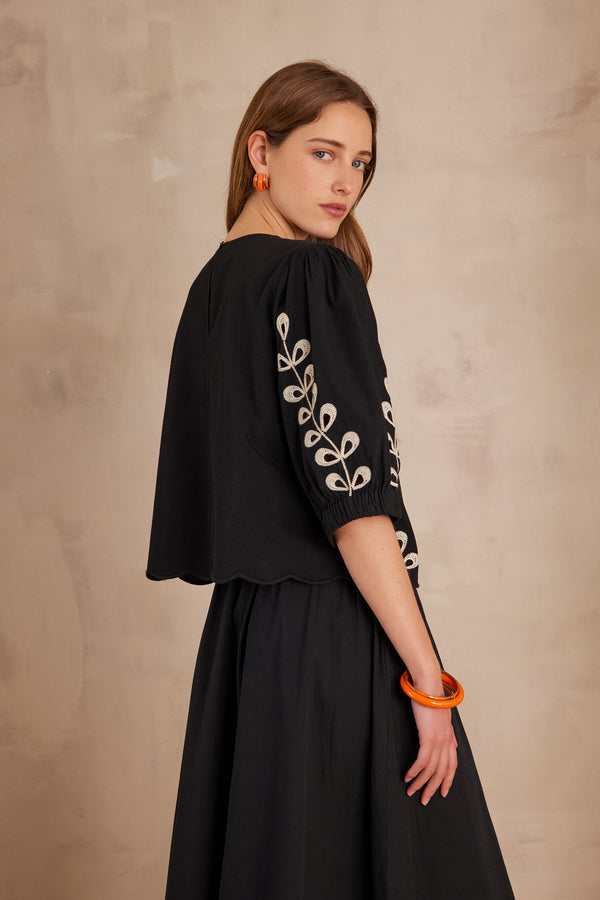 PERCY BLACK EMBROIDERED COTTON BLOUSE