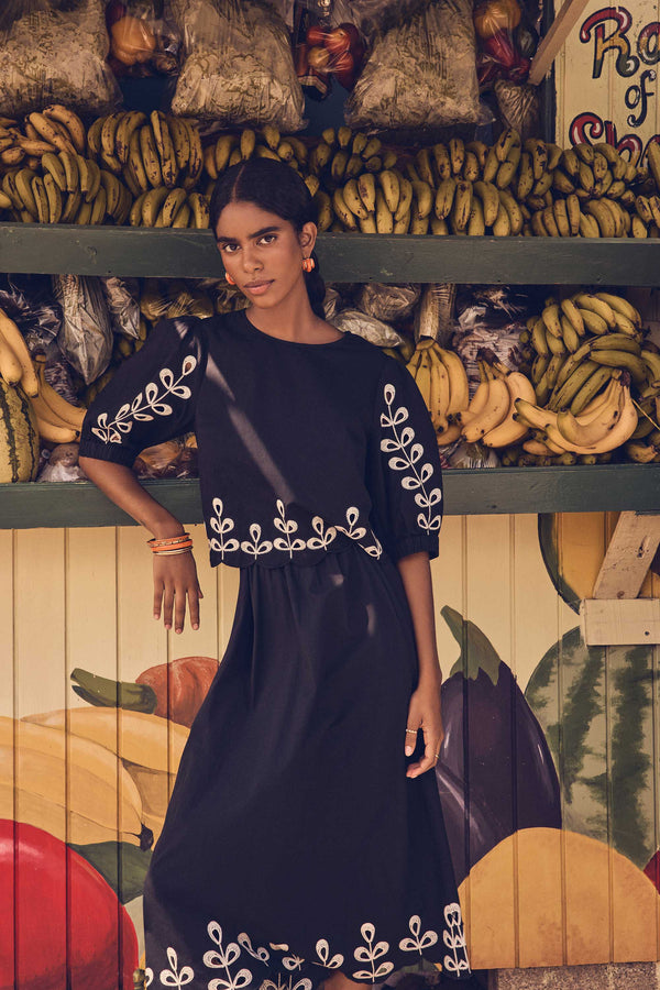 PERCY BLACK EMBROIDERED COTTON BLOUSE