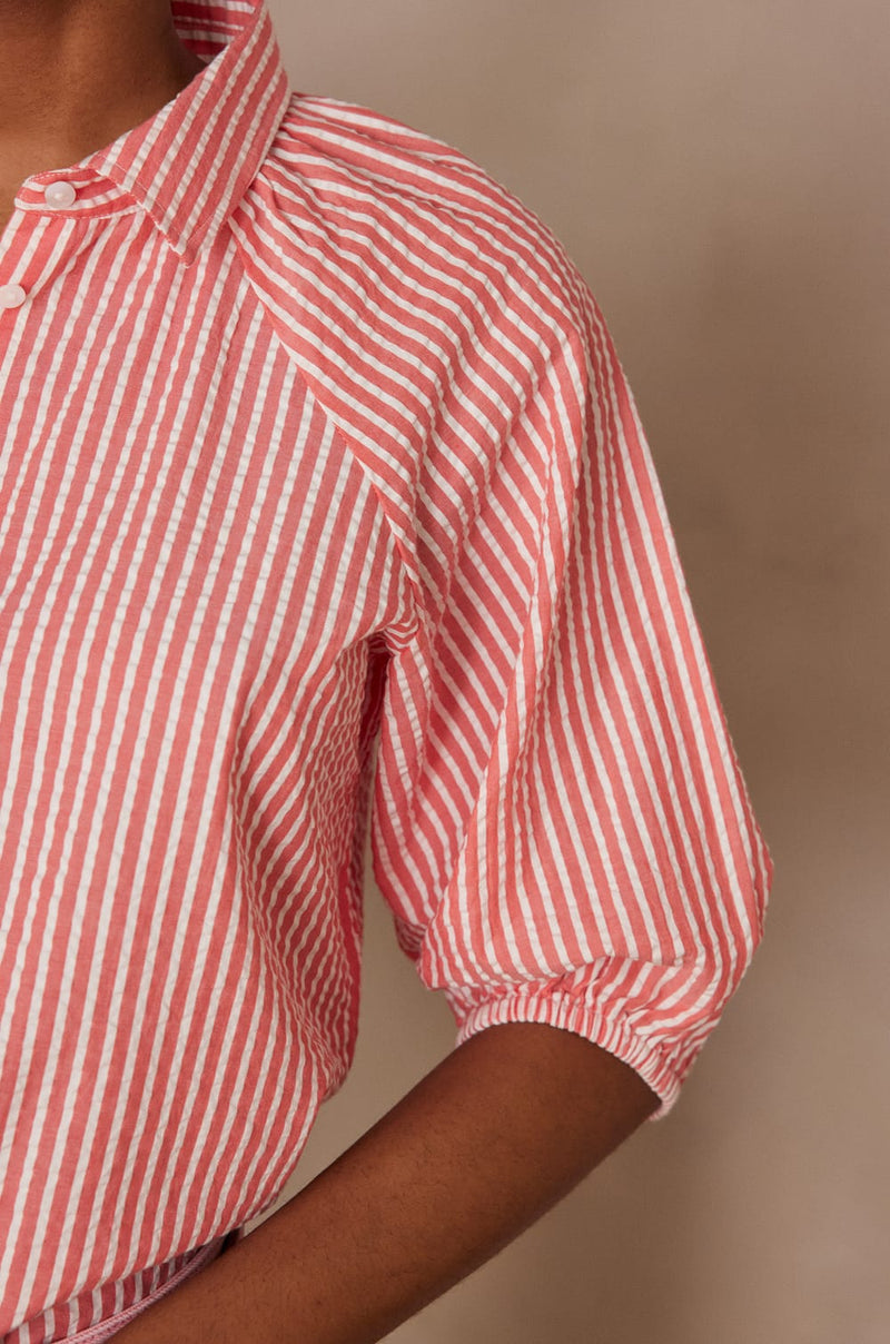 CHERAZADE CORAL STRIPED COTTON BLOUSE