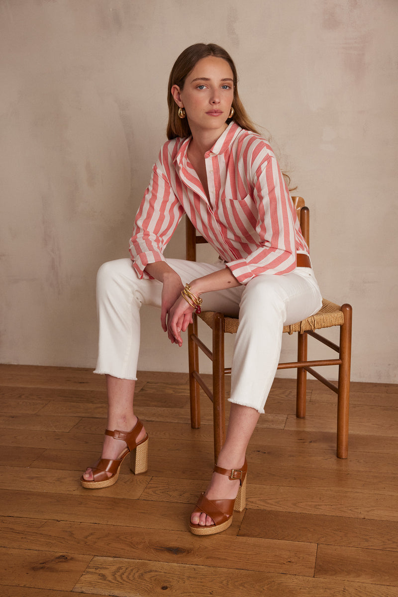 MARILOU CORAL STRIPED BLOUSE