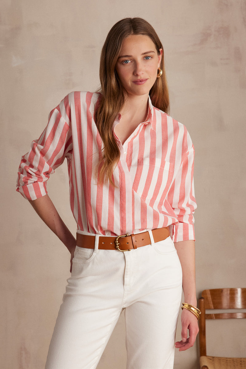 MARILOU CORAL STRIPED BLOUSE