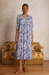 LOLY ROYAL BLUE PRINTED COTTON DRESS