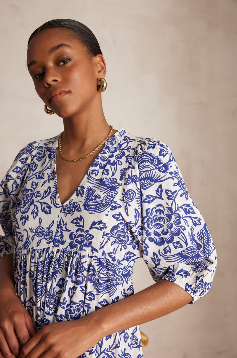 LOLY ROYAL BLUE PRINTED COTTON DRESS