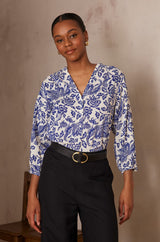 PADDY ROYAL BLUE PRINTED COTTON BLOUSE