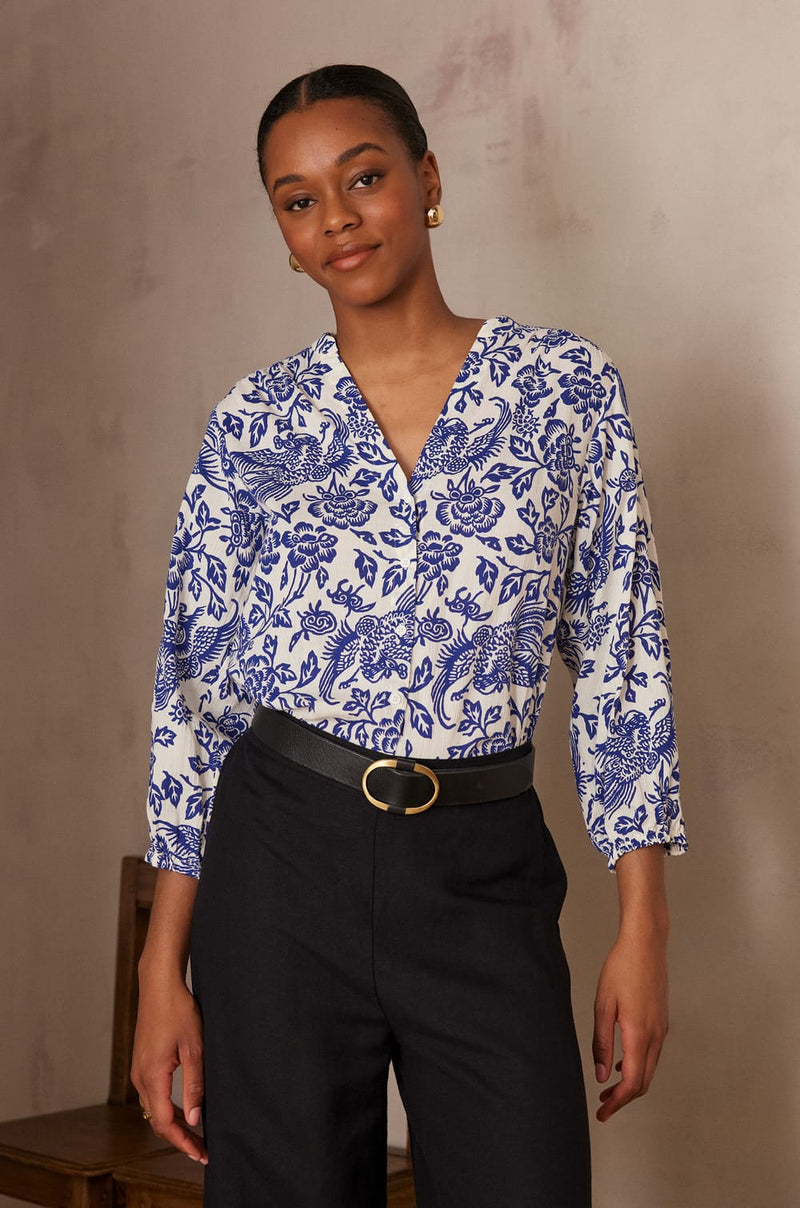 PADDY ROYAL BLUE PRINTED COTTON BLOUSE