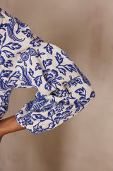 PADDY ROYAL BLUE PRINTED COTTON BLOUSE