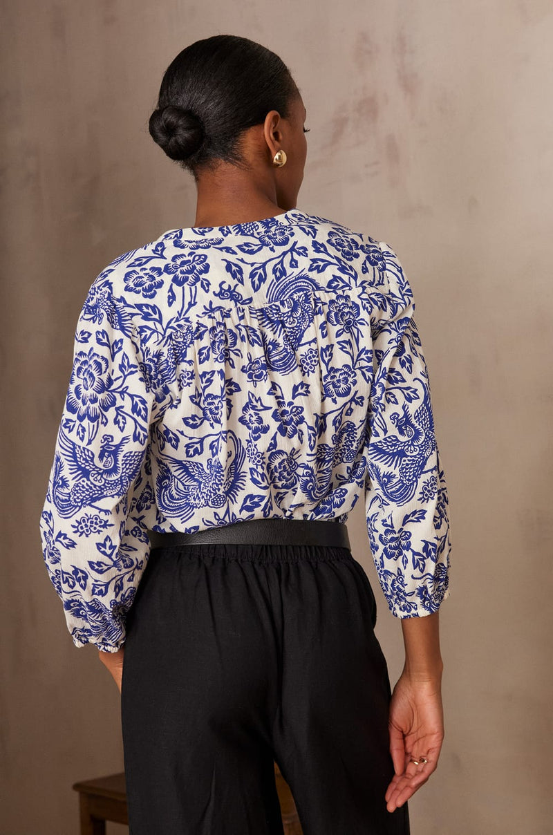 PADDY ROYAL BLUE PRINTED COTTON BLOUSE