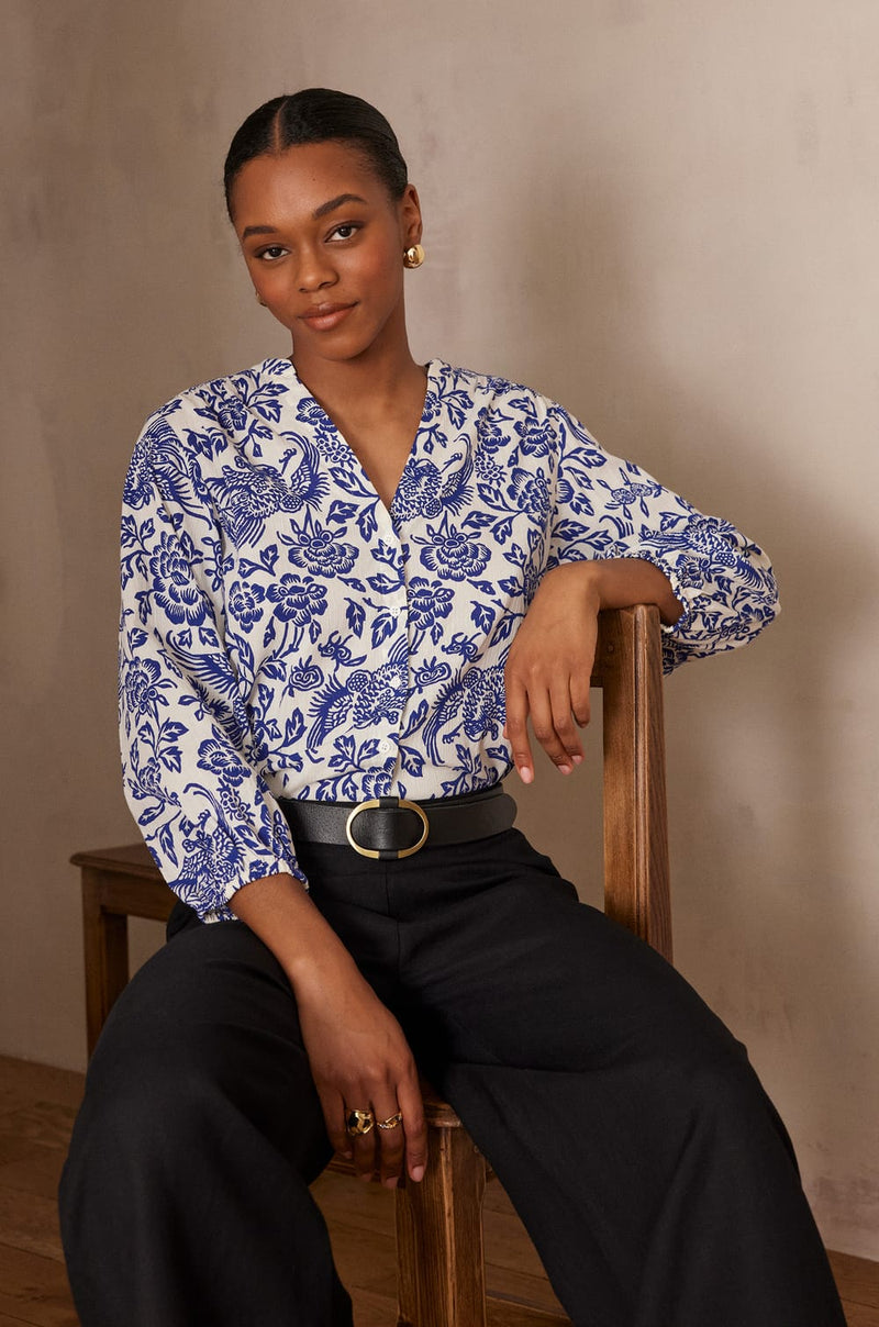 PADDY ROYAL BLUE PRINTED COTTON BLOUSE