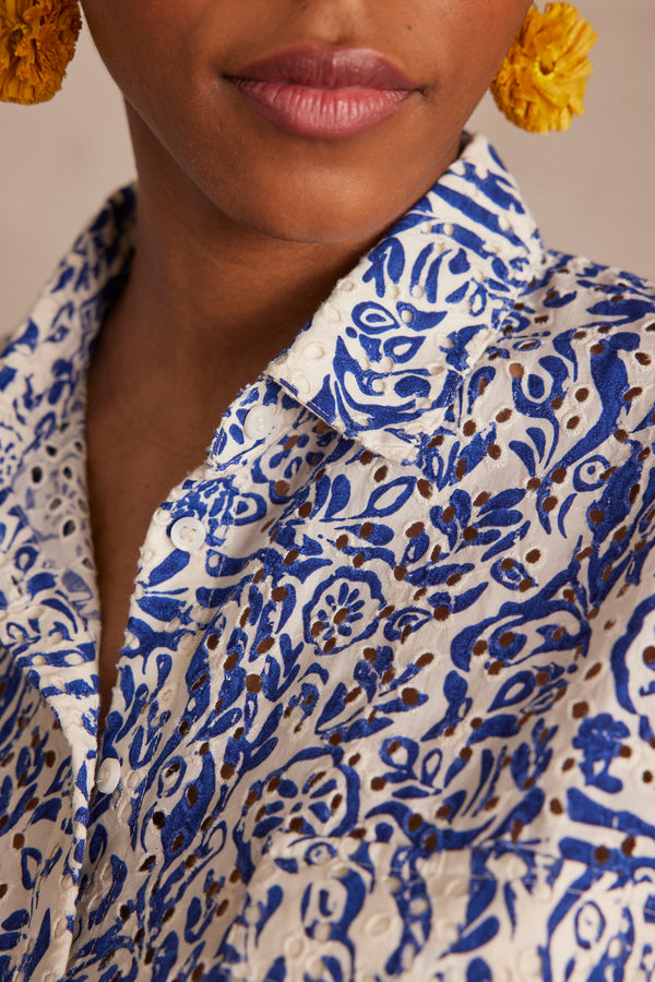 PHINEAS BLUE EMBROIDERED PRINTED SHIRT