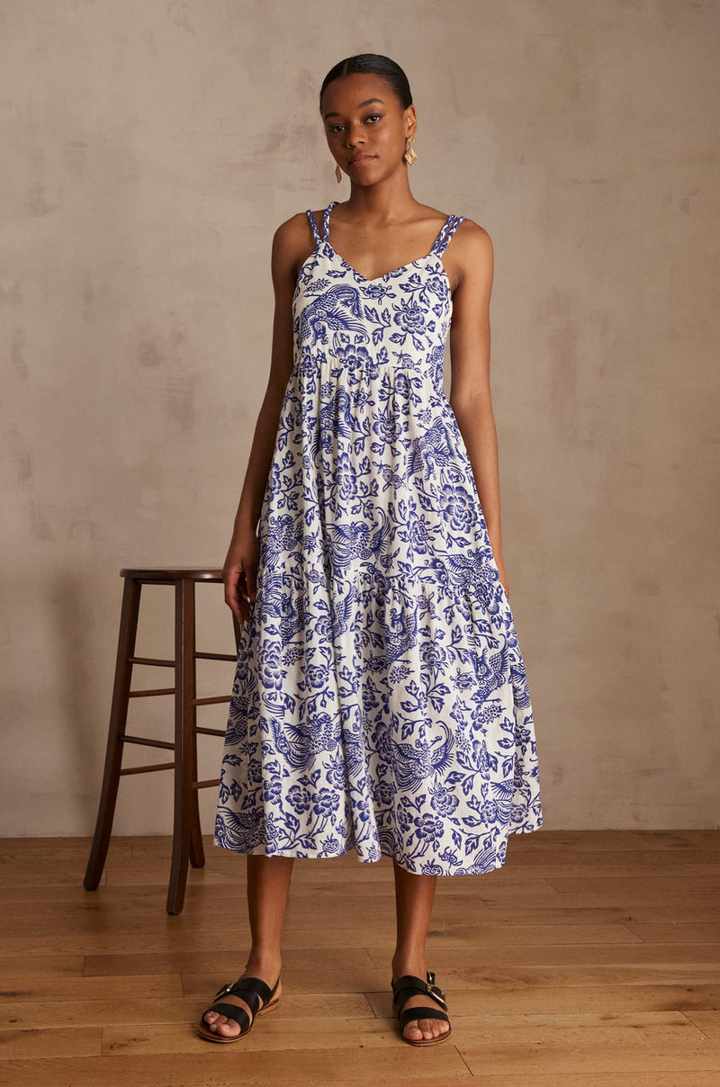 LOUKA ROYAL BLUE PRINTED COTTON DRESS