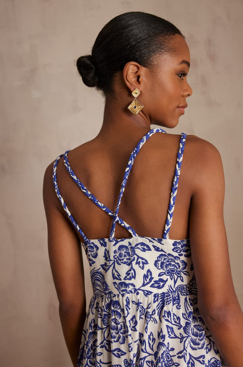 LOUKA ROYAL BLUE PRINTED COTTON DRESS