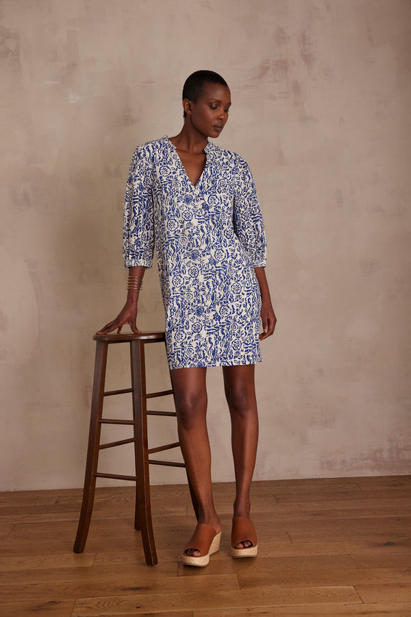 LUMIERE BLUE EMBROIDERED PRINTED DRESS
