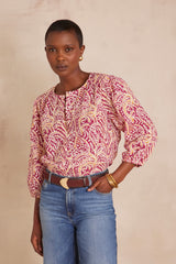 SARAH BOUGAINVILLEA EMBROIDERED COTTON BLOUSE