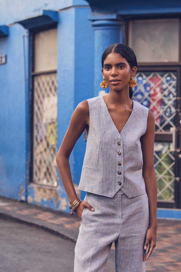CENIA STRIPED LINEN VEST