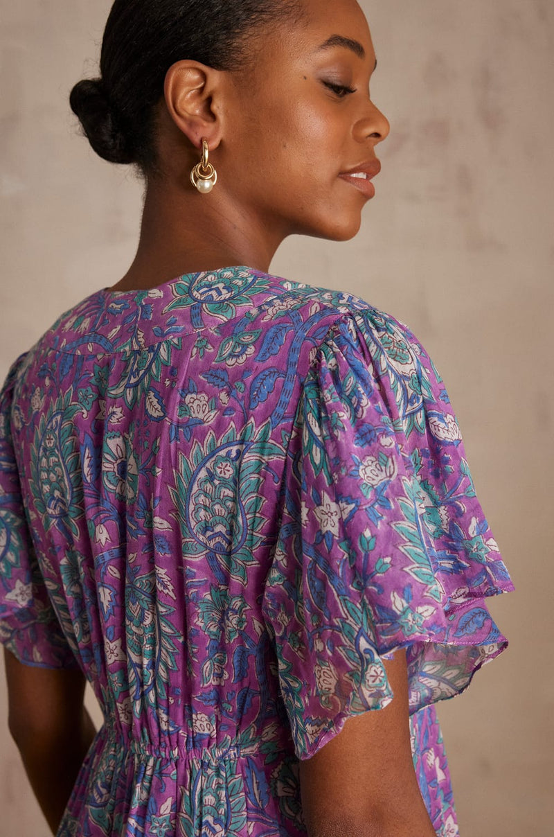 CAMILLE PURPLE PRINTED COTTON DRESS