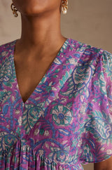 CAMILLE PURPLE PRINTED COTTON DRESS