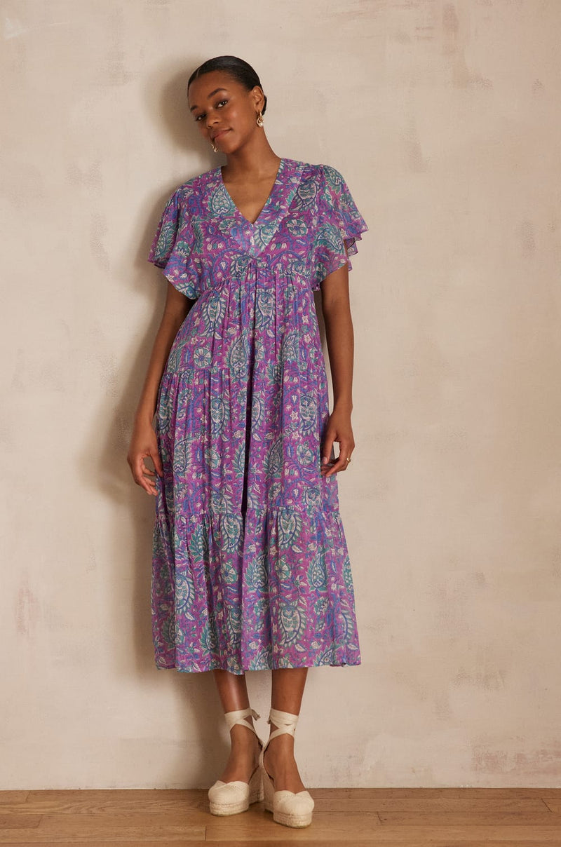 CAMILLE PURPLE PRINTED COTTON DRESS