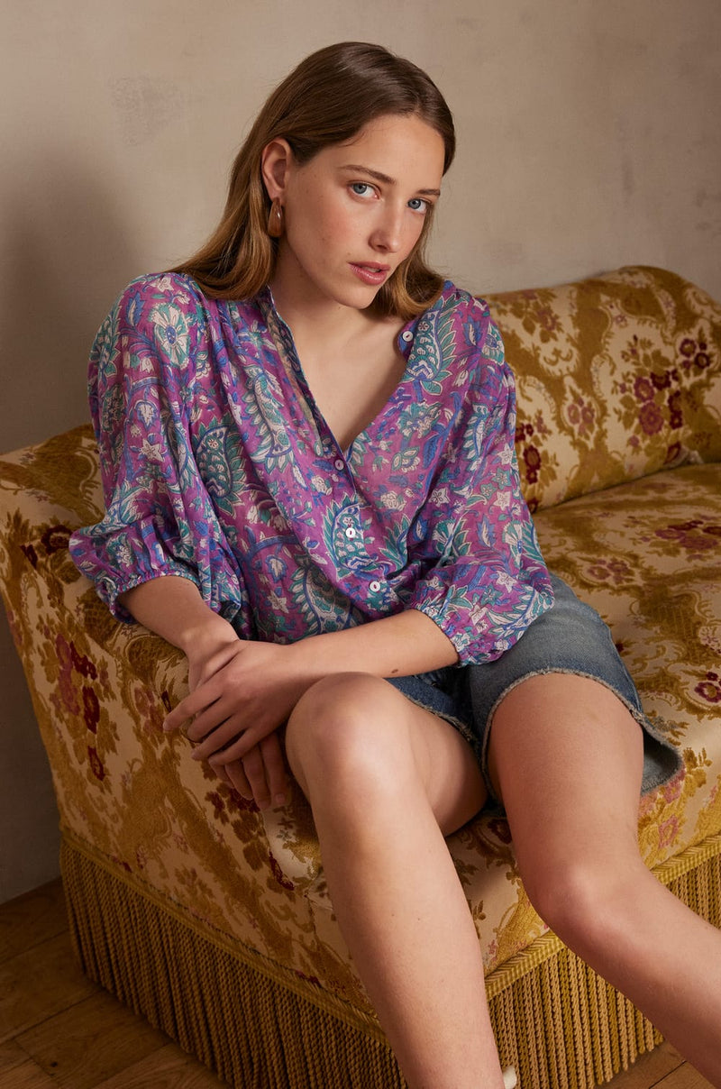 PHIL PURPLE PRINTED COTTON BLOUSE