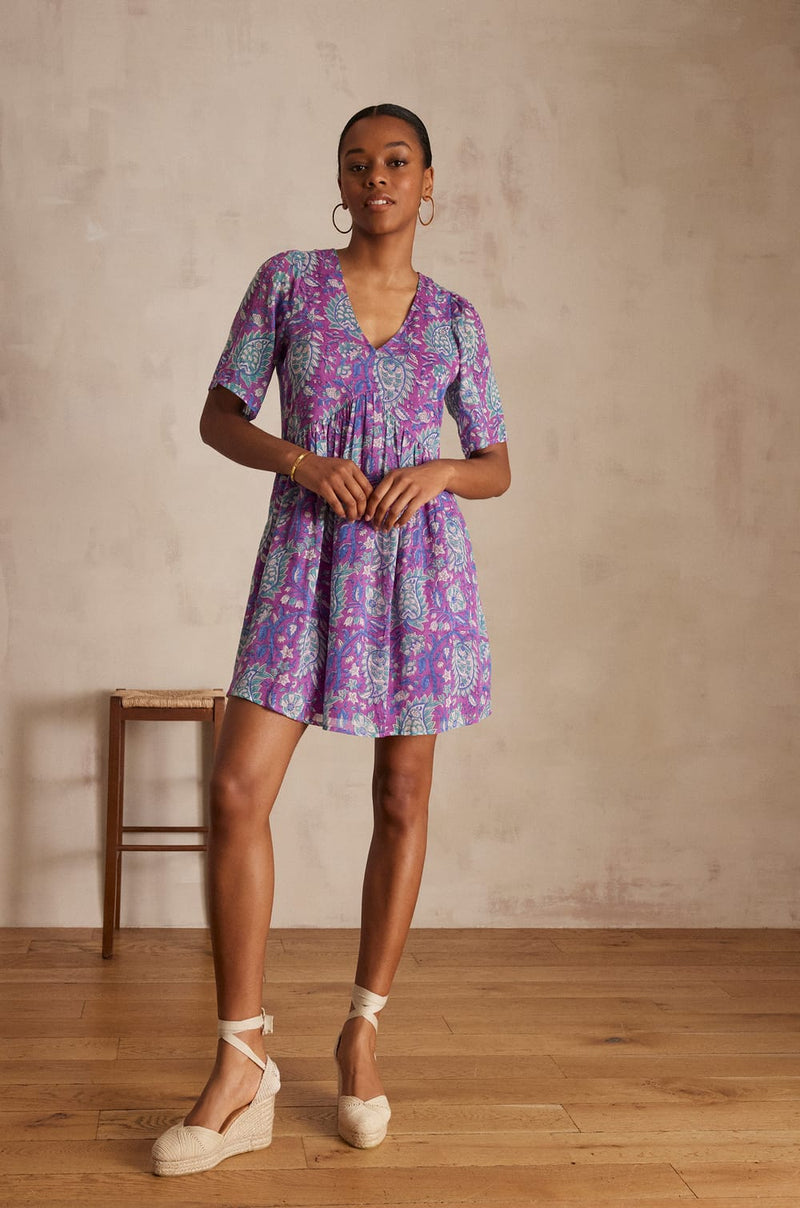 MAEVA PURPLE PRINTED COTTON DRESS