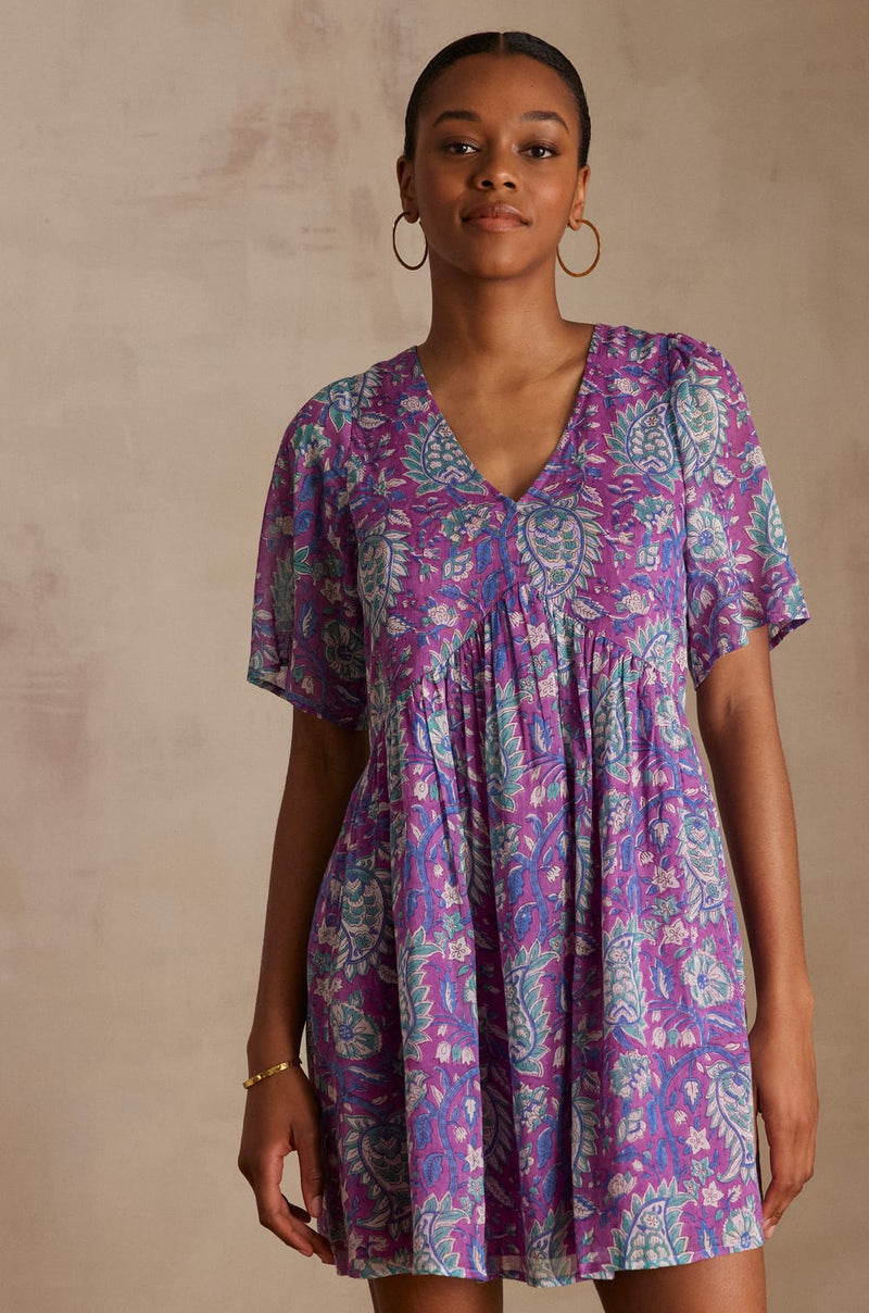 MAEVA PURPLE PRINTED COTTON DRESS