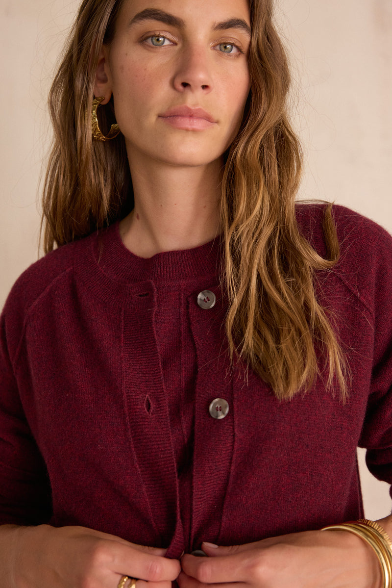 BILLY BURGUNDY CASHMERE CARDIGAN