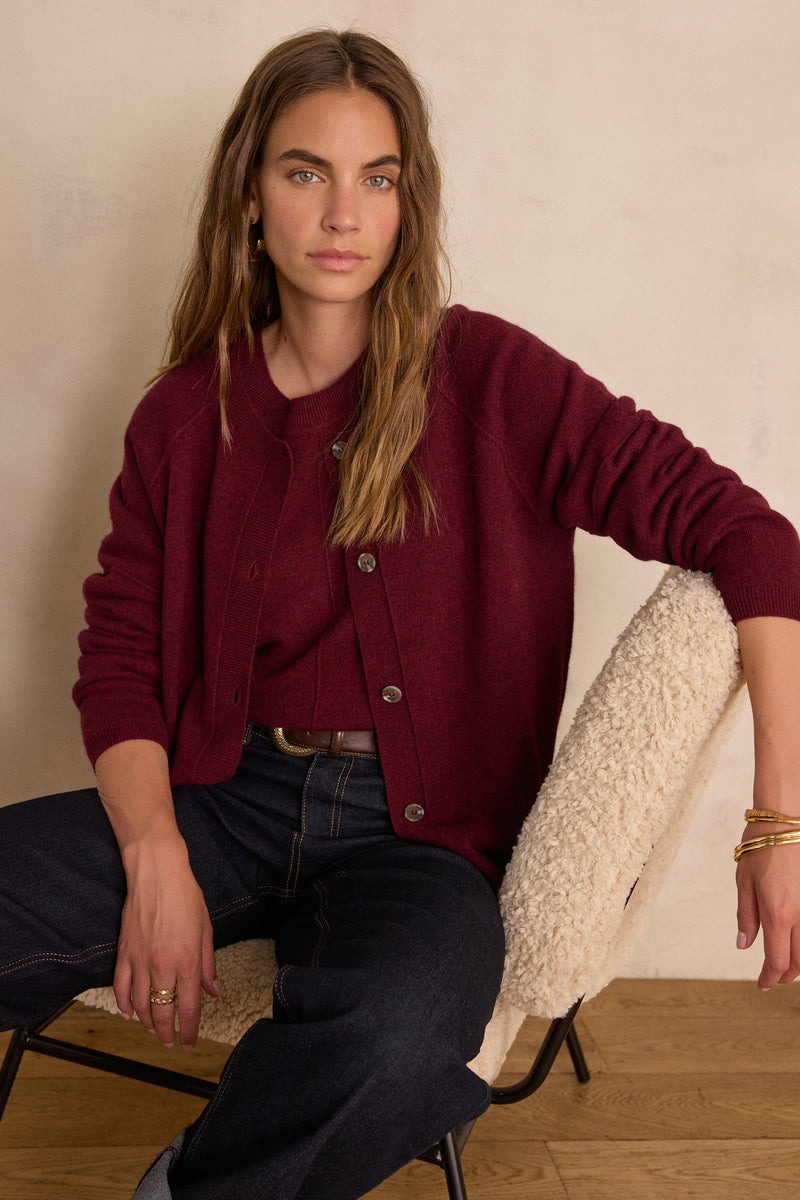 BILLY BURGUNDY CASHMERE CARDIGAN