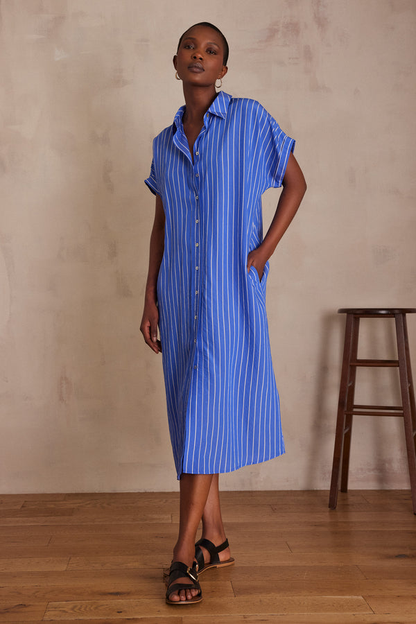 NAYAA BLUE STRIPED SHIRT DRESS
