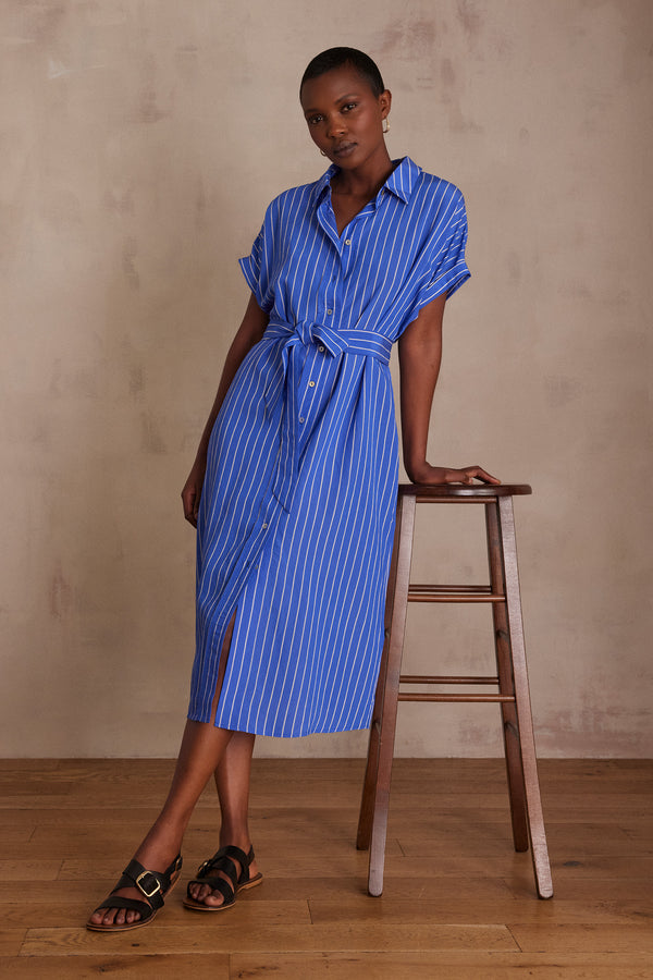 NAYAA BLUE STRIPED SHIRT DRESS