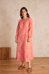 ROMANA ORANGE PRINTED LONG COTTON DRESS
