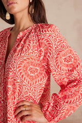 ROMANA ORANGE PRINTED LONG COTTON DRESS