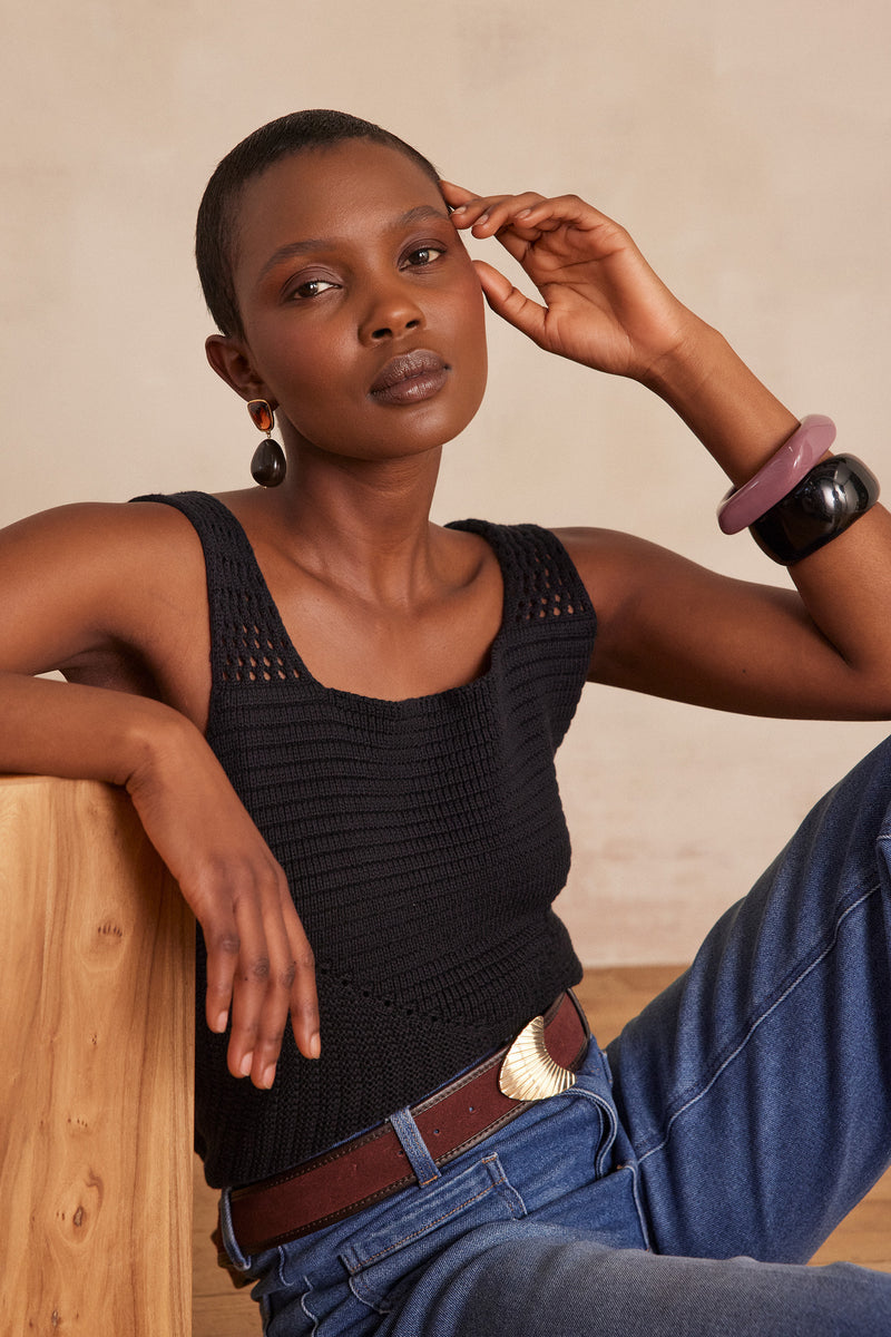 BAYA BLACK KNIT COTTON TANK TOP