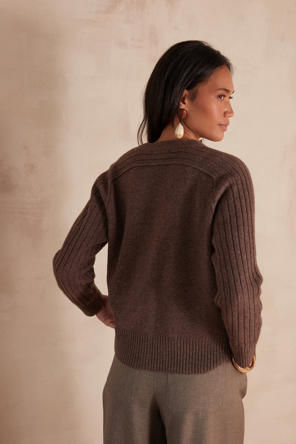 BALDWIN DARK TAUPE WOOL CARDIGAN