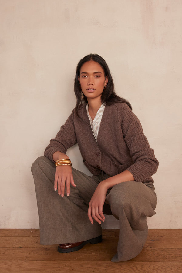 BALDWIN DARK TAUPE WOOL CARDIGAN