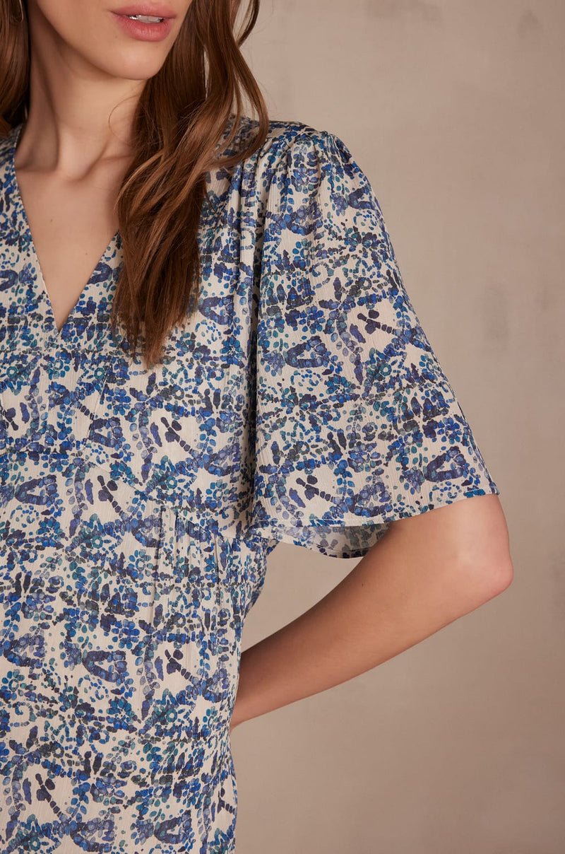 LALBA SKY BLUE PRINTED DRESS