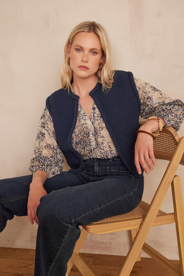 BETSY INK SLEEVELESS COTTON CARDIGAN