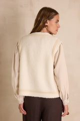 BAYANE CREAM SLEEVELESS WOOL CARDIGAN