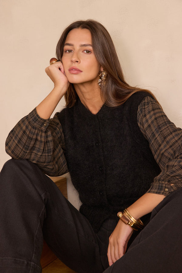 LOULOU BLACK SLEEVELESS MOHAIR CARDIGAN