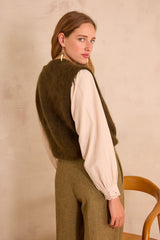 LOULOU KHAKI SLEEVELESS MOHAIR CARDIGAN