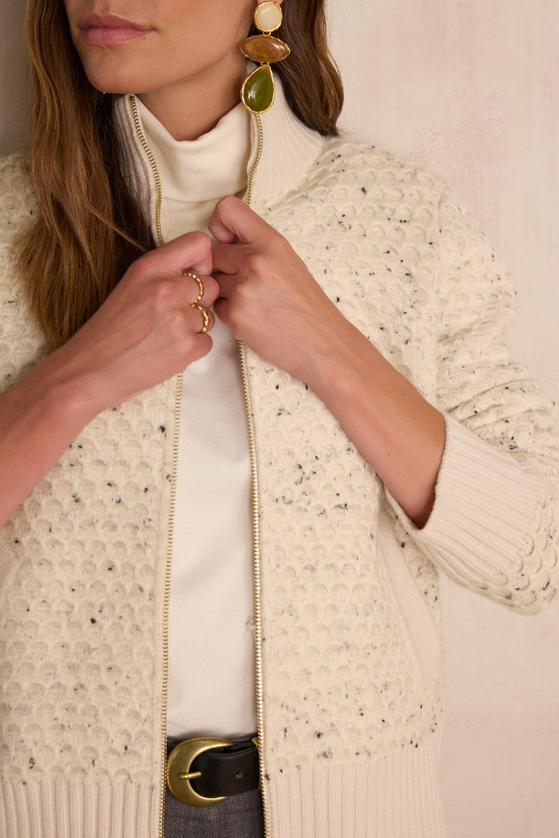BAKARI CREAM SPECKLED CARDIGAN