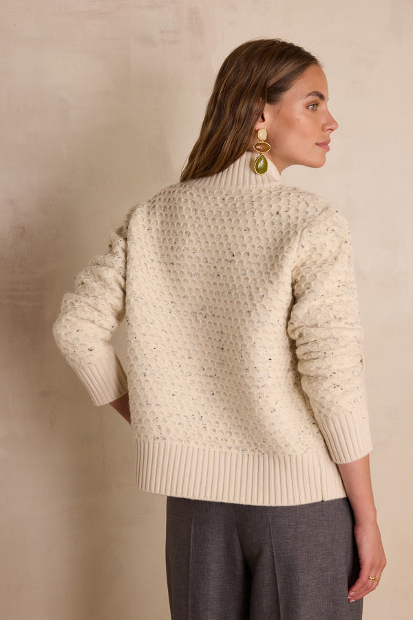 BAKARI CREAM SPECKLED CARDIGAN