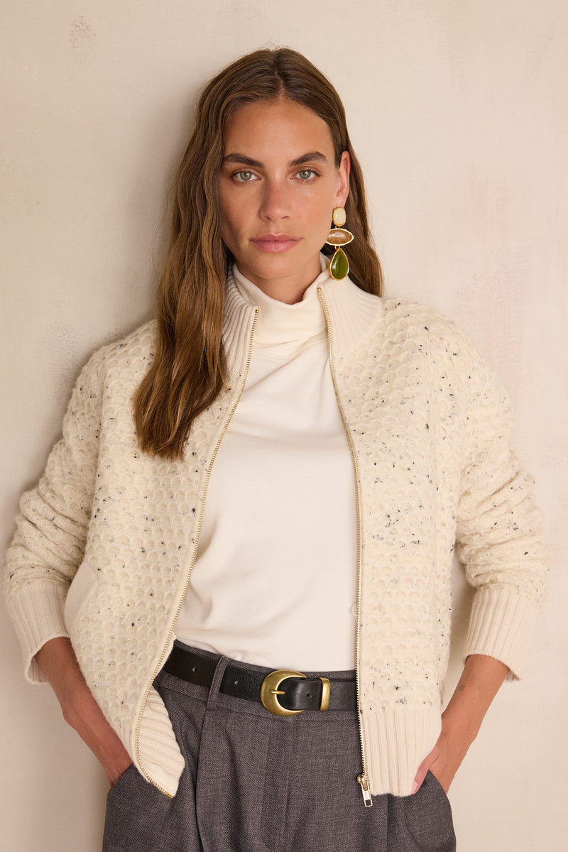BAKARI CREAM SPECKLED CARDIGAN
