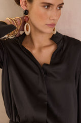 BASILE BLACK SATIN BLOUSE
