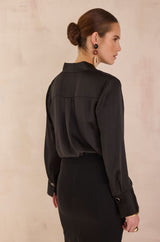 BASILE BLACK SATIN BLOUSE